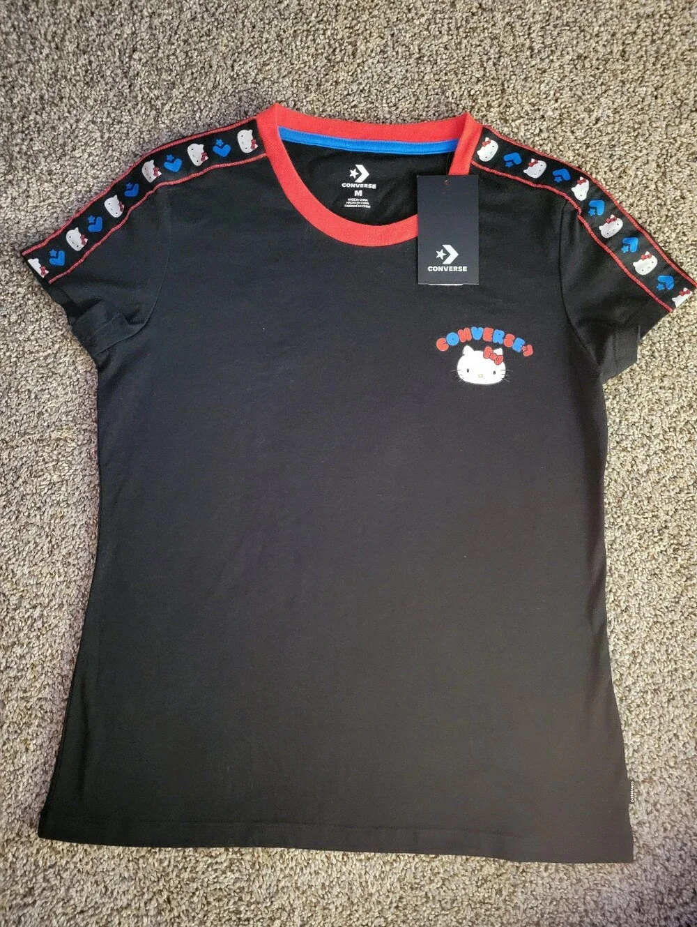 Converse Black Tee with Red Neckline and Blue Trim
